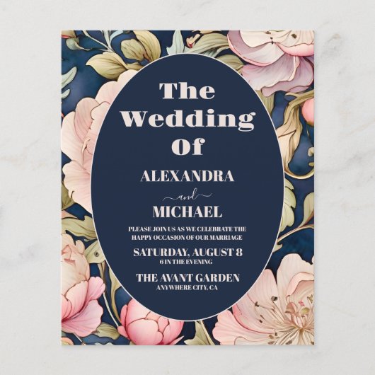 Papier Budget Aquarelle rose Peony Art Nouveau Mariage (Devant)