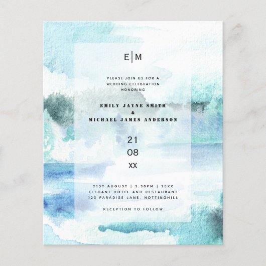Papier Budget Aquarelle Turquoise Aqua Beach Invitations (Devant)