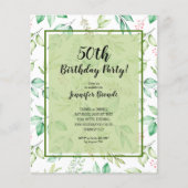 Papier Budget Aquarelle verte Invitation Anniversaire (Devant)