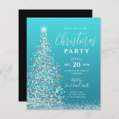 Papier Budget Arbre de Noël Argent Turquoise Invitation d (Devant / Derrière)