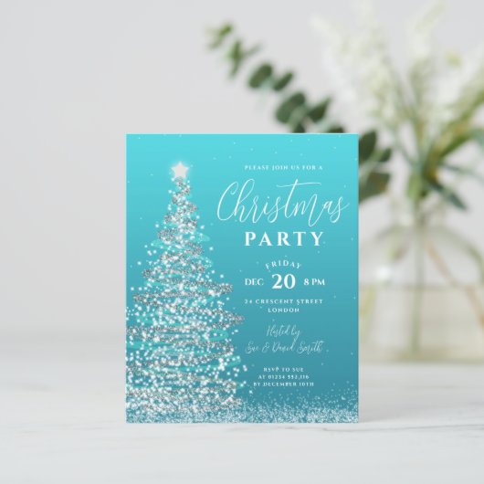 Papier Budget Arbre de Noël Argent Turquoise Invitation d (Debout devant)