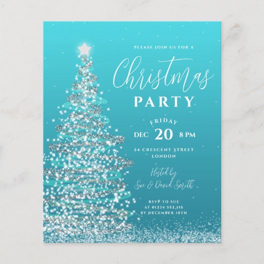 Papier Budget Arbre de Noël Argent Turquoise Invitation d (Devant)
