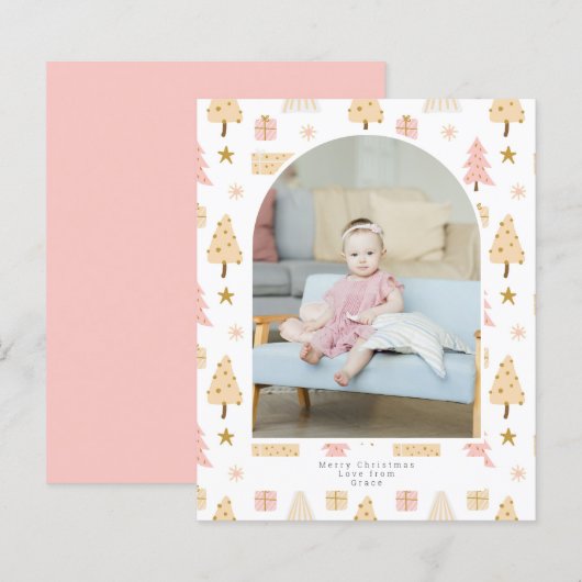 Papier BUDGET Arbre de Noël rose photo personnalisée (Devant / Derrière)