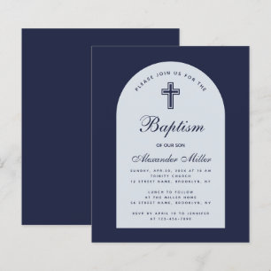 Papier Budget Arc Marine Bleu Boy Baptême Invitation