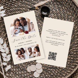Papier Budget Arch 3-Photo Beige Code QR Save the Date