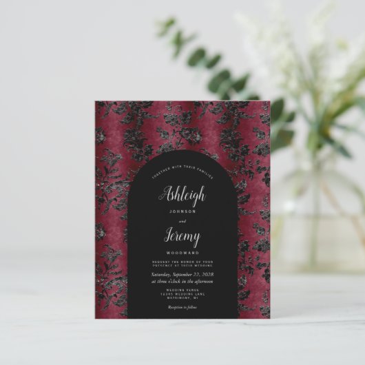 Papier Budget Arch Moody Bourgogne Noir Damassé Mariage (Debout devant)