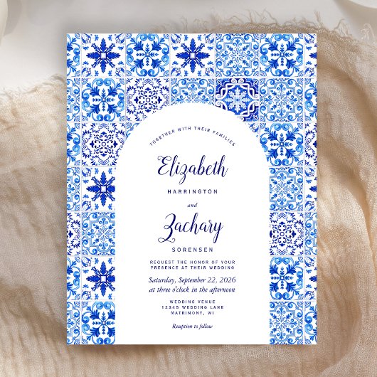 Papier Budget Arch Portugais Carrelage Bleu Invite Mariag