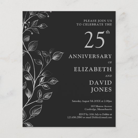 Papier Budget Argent 25e anniversaire Mariage Invitation (Devant)