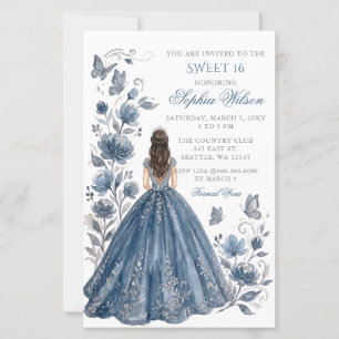 Papier Budget Argent Bleu Floral Princesse Douce 16