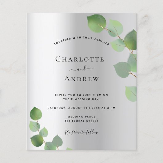 Papier Budget argent eucalyptus verdure mariage moderne (Devant)
