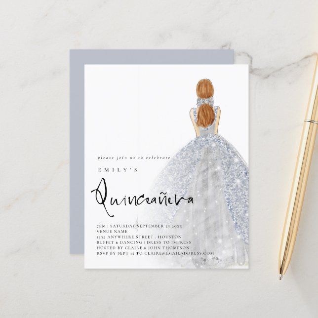 Papier Budget Argent Gown Lumière Cheveux Brown QR Quince (Devant/Arrière en situation)