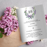 Papier Budget argent Lavender 25e anniversaire mariage<br><div class="desc">Un arrière - plan faux argenté. Une couronne fleurie faite de fleurs de lavande et de verdure d'eucalyptus aquarellée. Personnalisez et ajoutez vos noms,  détails. Texte noir. 1 feuille = 1 invite imprimé bord à bord.</div>