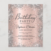 Papier Budget Argent Rose Or 16e anniversaire Invitation (Devant)