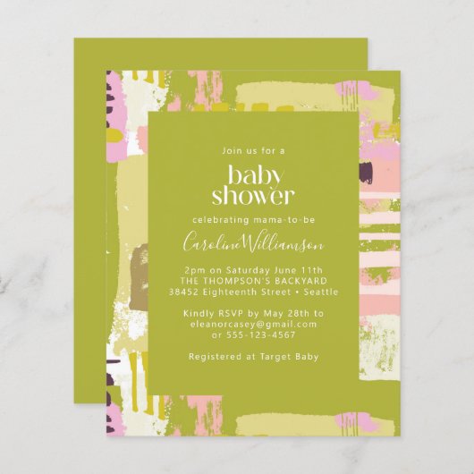 Papier Budget Art Abstrait Lime Green Mette Baby shower (Devant / Derrière)