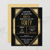 Papier Budget Art déco 40e anniversaire Gold Invitation n (Devant / Derrière)