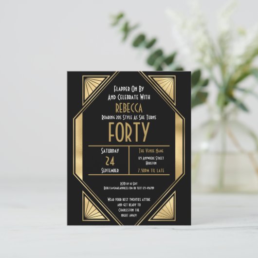Papier Budget Art déco 40e anniversaire Gold Invitation n (Debout devant)