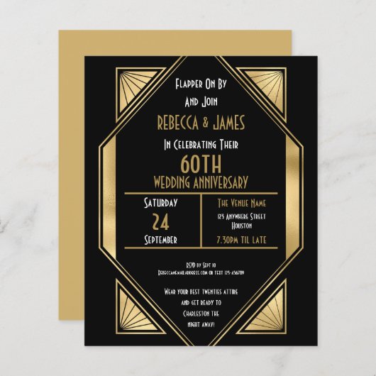 Papier Budget Art déco 60e anniversaire Mariage Invitatio (Devant / Derrière)