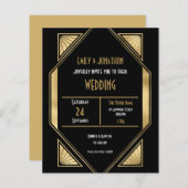 Papier Budget Art déco or noir QR Faire-part de mariage (Devant / Derrière)
