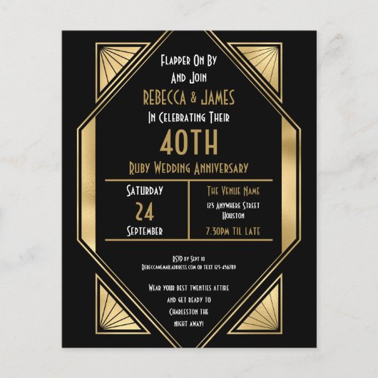 Papier Budget Art déco Ruby Invitation du 40e anniversair (Devant)