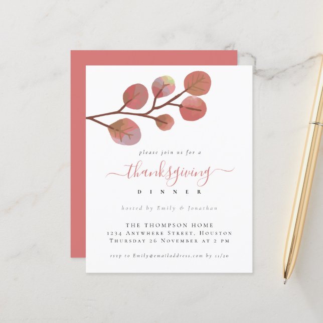 Papier Budget Artsy Automne quitte Thanksgiving Invitatio (Devant/Arrière en situation)