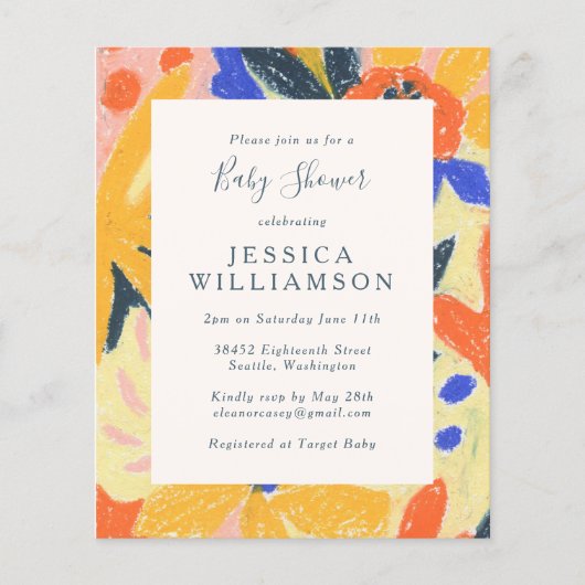 Papier Budget Artsy coloré Abstrait Invitation Baby showe (Devant)