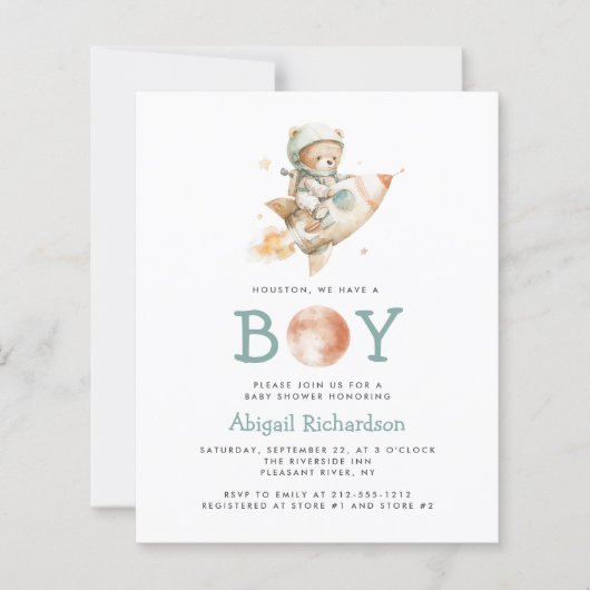 Papier Budget Astronaut Bear QR Code Boy Baby Shower (Devant)
