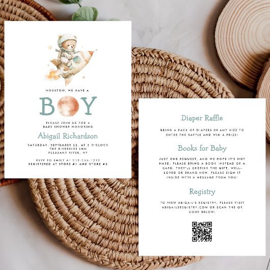 Papier Budget Astronaute Ours Code QR Garçon Baby Shower