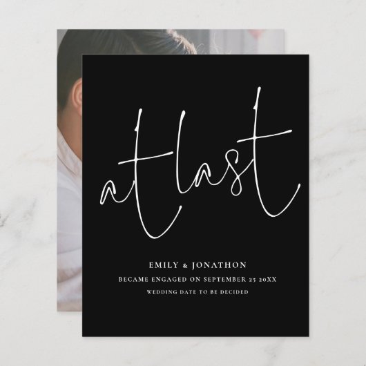 Papier Budget Au Dernier Black Script Photo Fiançailles (Devant / Derrière)