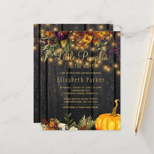 Papier Budget automne automne automne baby shower invitat (Devant/Arrière en situation)