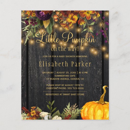 Papier Budget automne automne automne baby shower invitat (Devant)