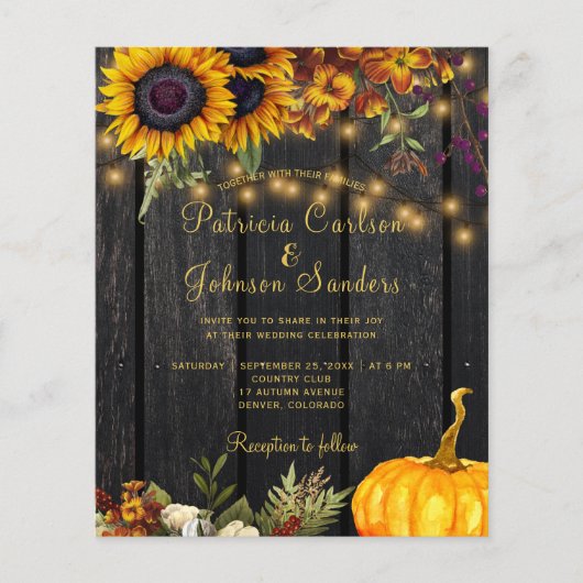 Papier Budget automne automne faire-part de mariage bois (Devant)