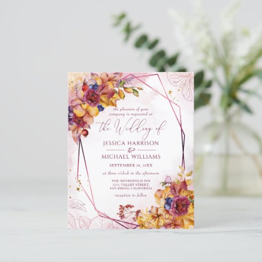 Papier Budget Automne Bourgogne Rose Faire-part de mariag (Debout devant)