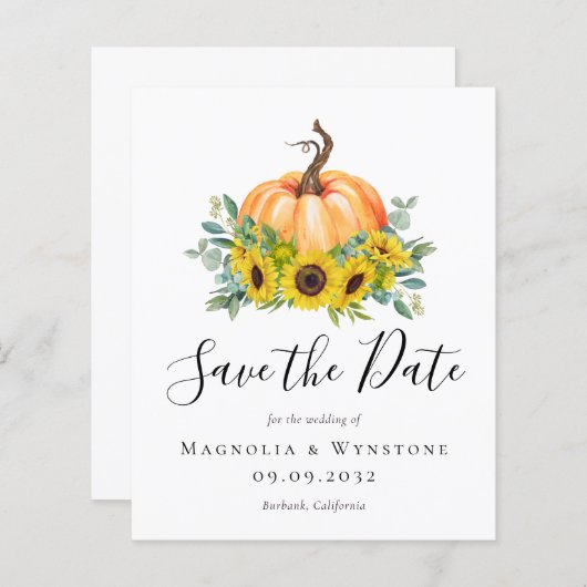 Papier BUDGET Automne Citrouille Mariage Enregistrer La D (Devant / Derrière)