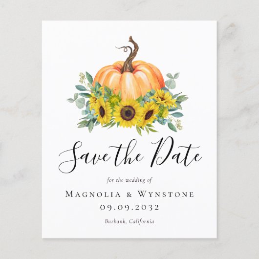 Papier BUDGET Automne Citrouille Mariage Enregistrer La D (Devant)