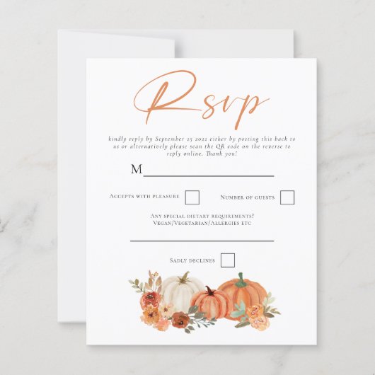 Papier Budget Automne Citrouille QR Code Mariage RSVP (Devant)