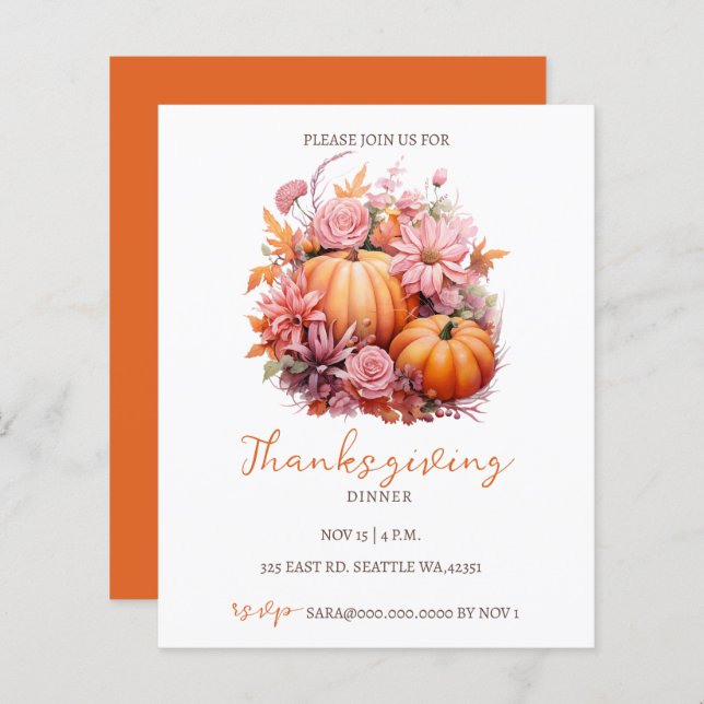 Papier Budget Automne Citrouilles Thanksgiving Invitation (Devant / Derrière)