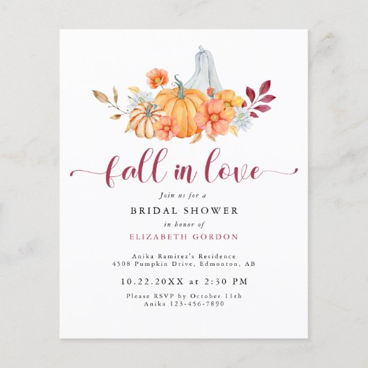 Papier Budget Automne Fête des mariées Citrouille Chute e (Devant)