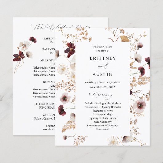 Papier Budget Automne Fleur sauvage Floral Mariage Cérémo (Devant / Derrière)