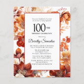 Papier Budget Automne Fleurs 100e anniversaire Invitation (Devant)