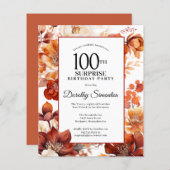 Papier Budget Automne Fleurs 100e Invitation d'anniversai (Devant / Derrière)