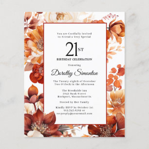 Papier Budget Automne Fleurs 21e anniversaire Invitation