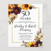 Papier Budget automne fleurs 50e anniversaire Invitation (Devant)