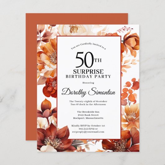 Papier Budget Automne Fleurs 50e Invitation surprise Anni (Devant / Derrière)