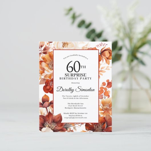 Papier Budget Automne Fleurs 60e Invitation surprise Anni (Debout devant)