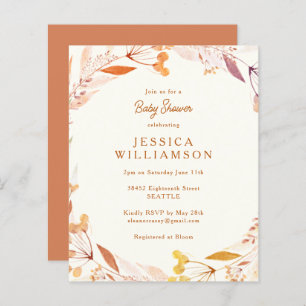 Papier Budget Automne Floral Boho Baby shower Invitation