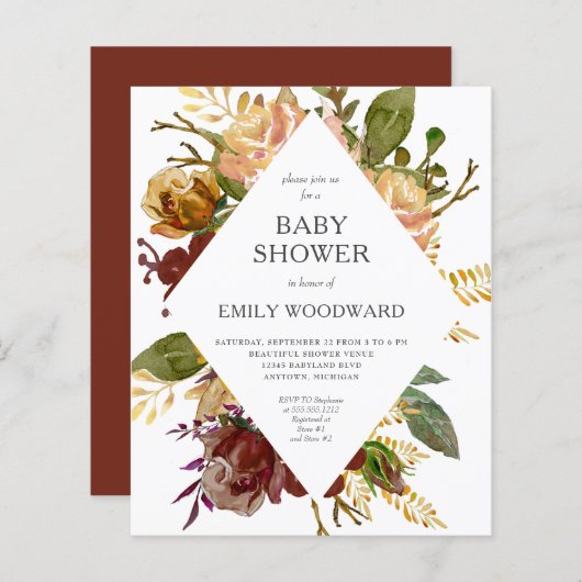 Papier Budget Automne Floral Frame Baby shower Invitation (Devant / Derrière)