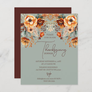 Papier Budget Automne Floral Thanksgiving Dîner Invitatio