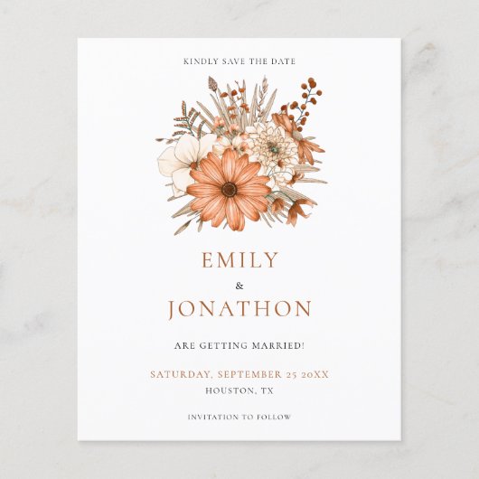 Papier Budget Automne Florales Mariage Enregistrer La Dat (Devant)