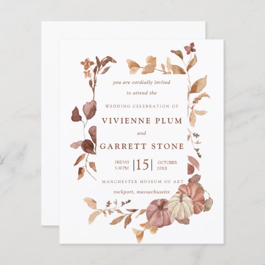 Papier BUDGET Automne laisse Faire-part de mariage Citrou (Devant / Derrière)