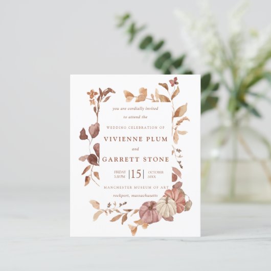 Papier BUDGET Automne laisse Faire-part de mariage Citrou (Debout devant)